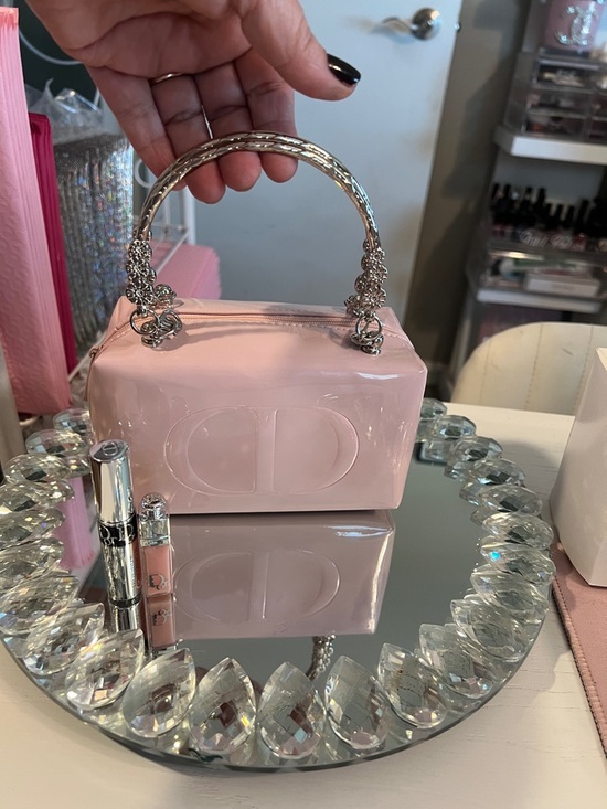 Dior Pink Patent Cosmetic Bag with Silver-Tone Handles- Mini Lip & Mascara - Picture 4 of 8